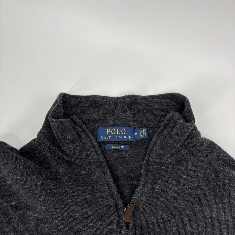 Polo Ralph Lauren Estate Rib‎ 1/4 Zip Sweater Men's Size Medium Gray Pullover